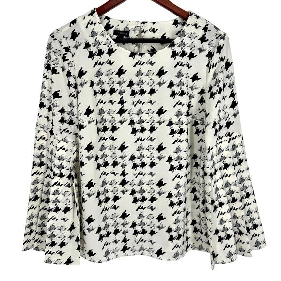 Talbots Sz Small Black White Houndstooth Print Formal Blouse Shirt Top Business - Picture 1 of 9